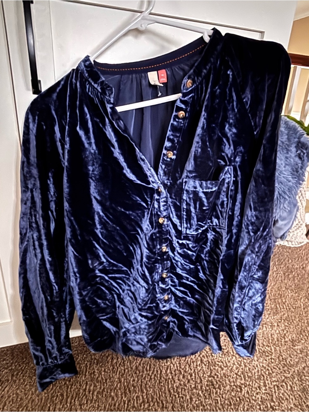 Anthropologie blue Velvet Button-Front Shirt - Navy tunic
